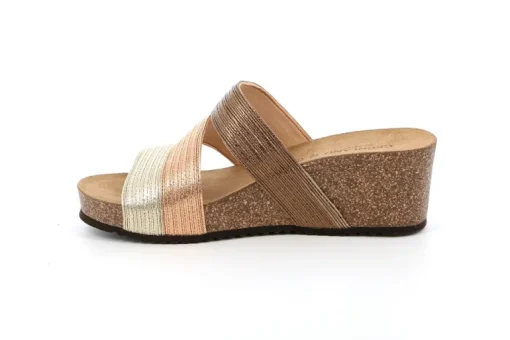 Ciabatta Donna Multifasce Con Zeppa Effetto Sughero