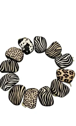 Portamonete in Pelle effetto Maculato Beige