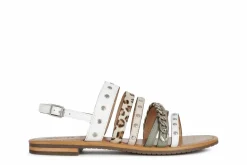 Sandalo donna a fascia larga in pelle nabukata