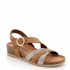 Sandalo donna con cinturini incrociati brandy