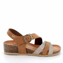 Sandalo donna con cinturini incrociati brandy