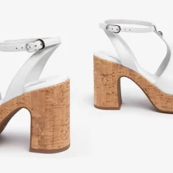 Sandalo donna con plateau e tacco largo effetto sughero copia