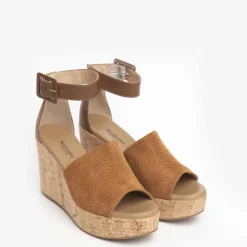 Sandalo donna in Camoscio con Zeppa effetto sughero