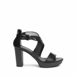 Sandalo donna in pelle nero con cinturini incrociati
