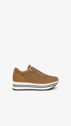 Sneakers donna  in camoscio con lacci  e cerniera laterale