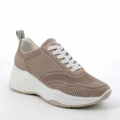 Sneakers donna  in camoscio con lacci e zeppa