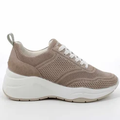 Sneakers donna  in camoscio con lacci e zeppa