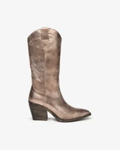 Stivale stile texano in pelle laminata tacco largo