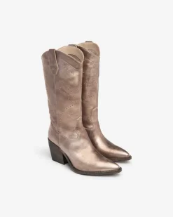 Stivale stile texano in pelle laminata tacco largo