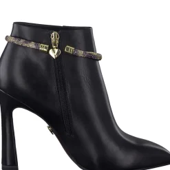 Stivaletto  in Pelle Con  Catena e Cerniera Laterale Nero