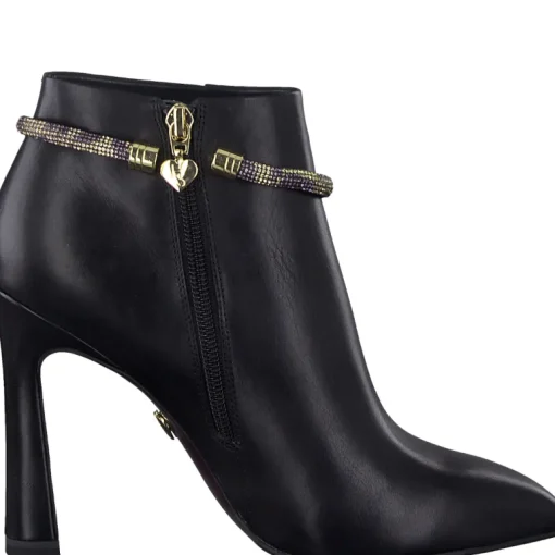 Stivaletto  in Pelle Con  Catena e Cerniera Laterale Nero