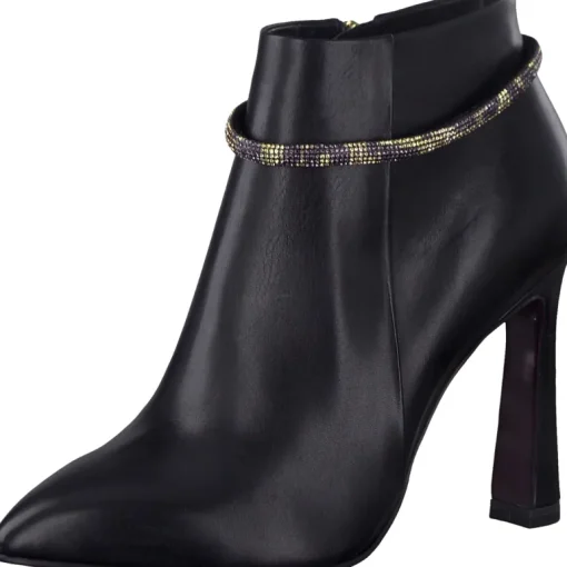 Stivaletto  in Pelle Con  Catena e Cerniera Laterale Nero