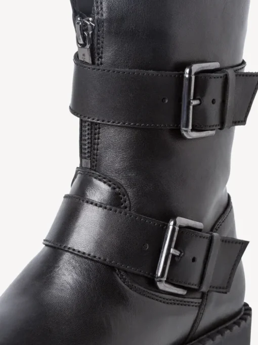 Stivaletto in Pelle con Fibbie e Cerniera Laterale Nero