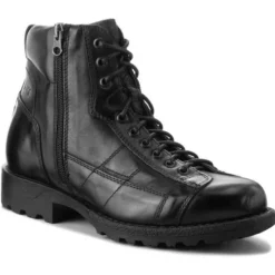 Stivaletto/Anfibio in pelle con Lacci e Cerniera